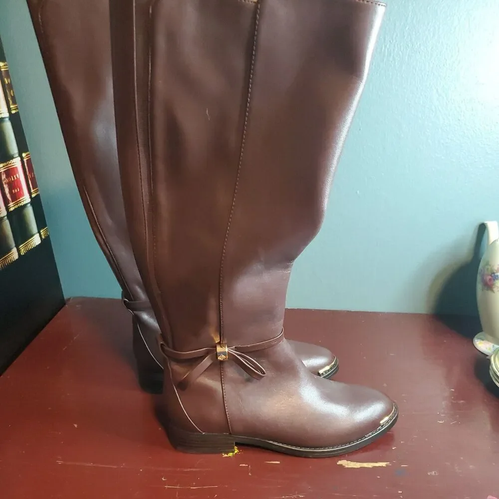 Nanette Lepore Margaux Knee High Chocolate Leather Riding Boots Shoes Size 6 NWO